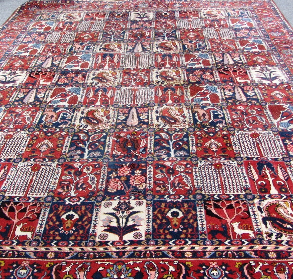 Appraisal: A Bakhtiari carpet Persian the compartmented field each with trees