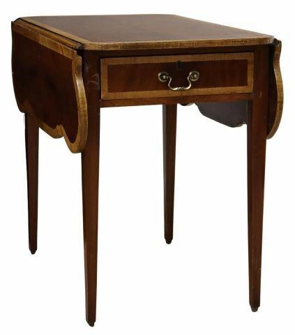 Appraisal: Hepplewhite style figured mahogany pembroke table th c banded top