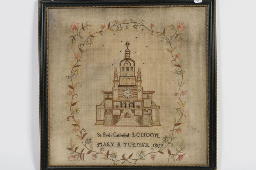 Appraisal: A GEORGE III NEEDLEWORK PICTURE of St Paul's Cathedral London