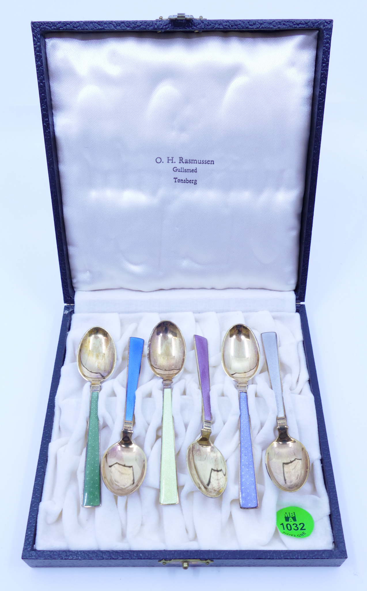 Appraisal: Set Marthinsen Norwegian Enameled Sterling Demi Spoons in Box -