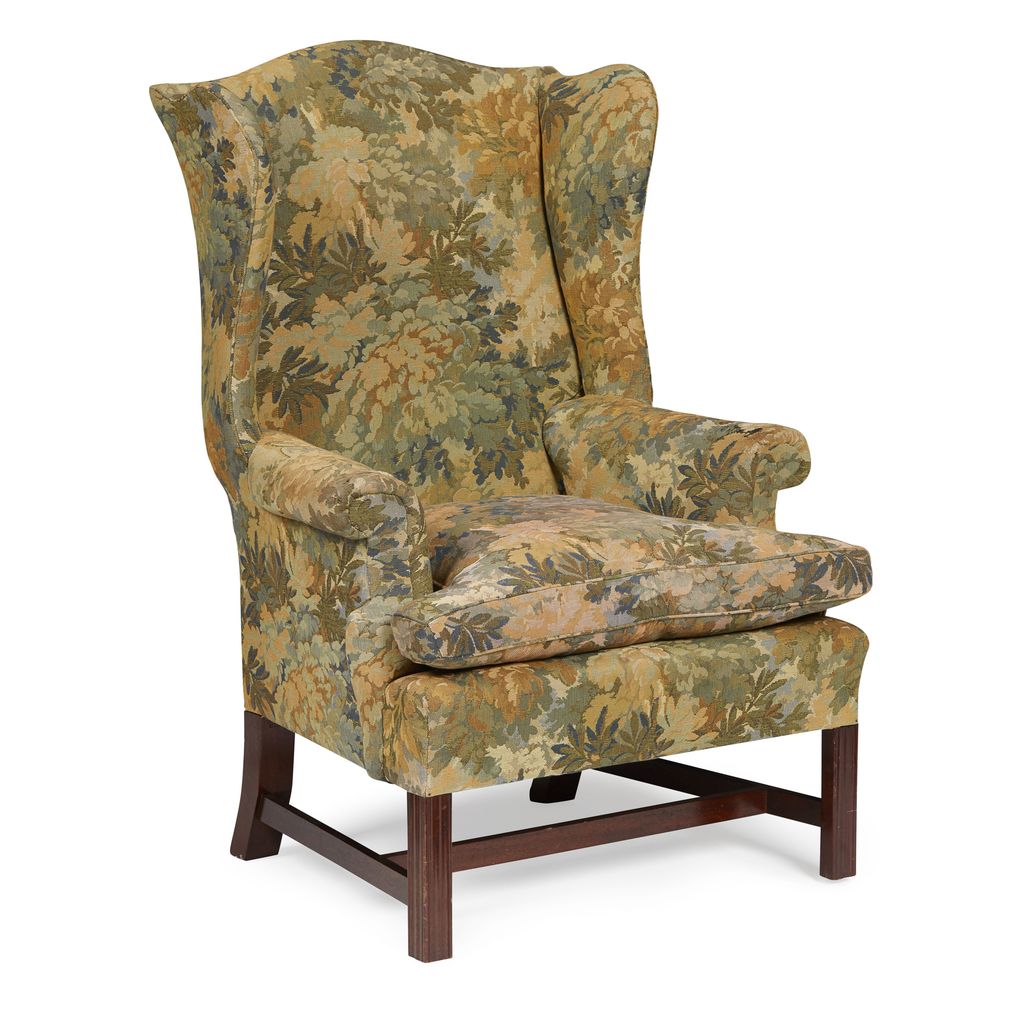 Appraisal: WHYTOCK REID UPHOLSTERED WING ARMCHAIR TH CENTURY the arched back