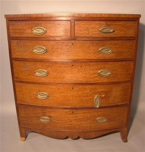 Appraisal: HEPPLEWHITE MAHOGANY BOWFRONT CHEST OF DRAWERS early th century two