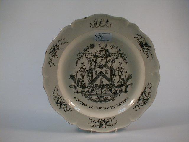 Appraisal: An early thC Swansea cream ware Masonic plate printed in