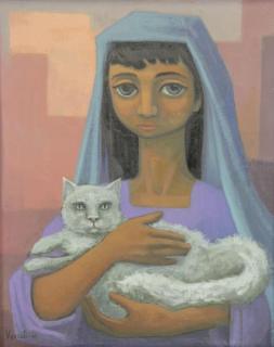 Appraisal: VEZCALI Luis Oil on Canvas Nina Con Gato Signed and