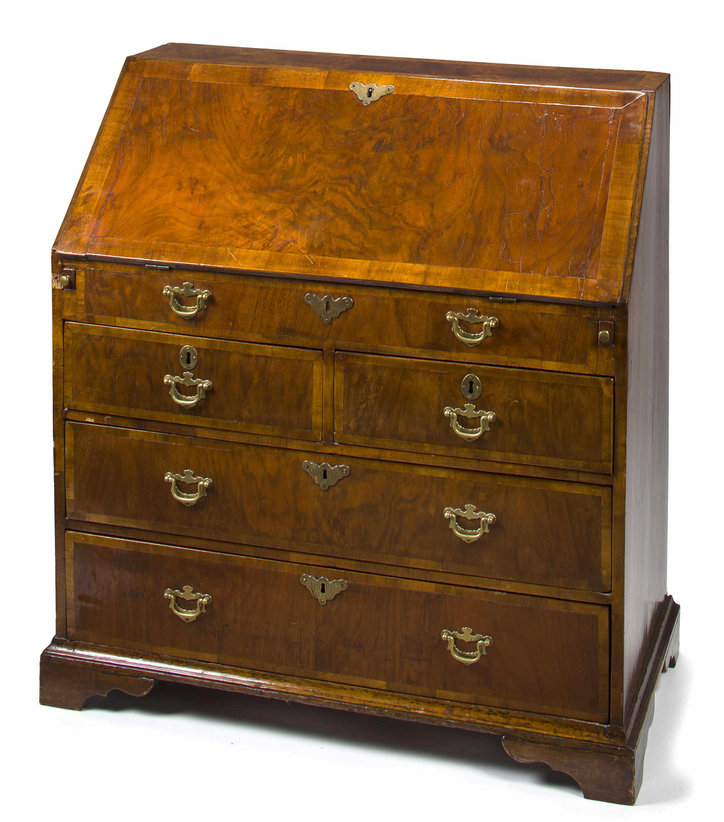 Appraisal: A George II III walnut slant front desk mid th