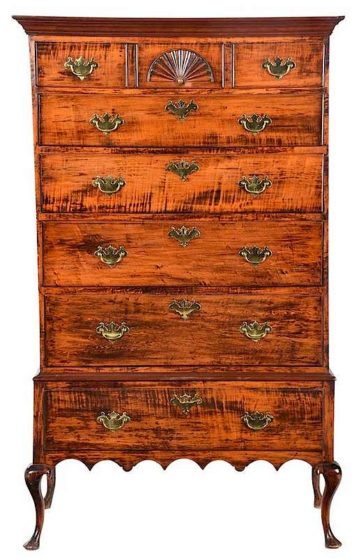 Appraisal: New England Queen Anne Tiger Maple Chest th century chest