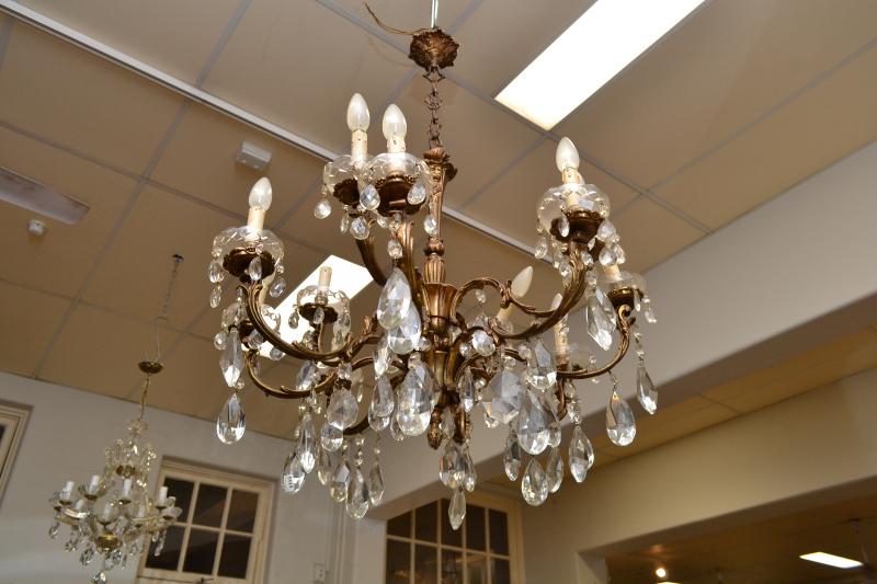 Appraisal: A TWELVE BRANCH CHANDELIER WITH CRYSTAL LUSTRE DROPS A TWELVE