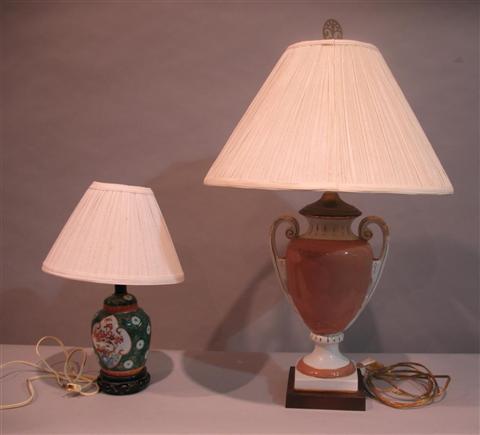 Appraisal: TWO PORCELAIN TABLE LAMPS Including one dark buff and white