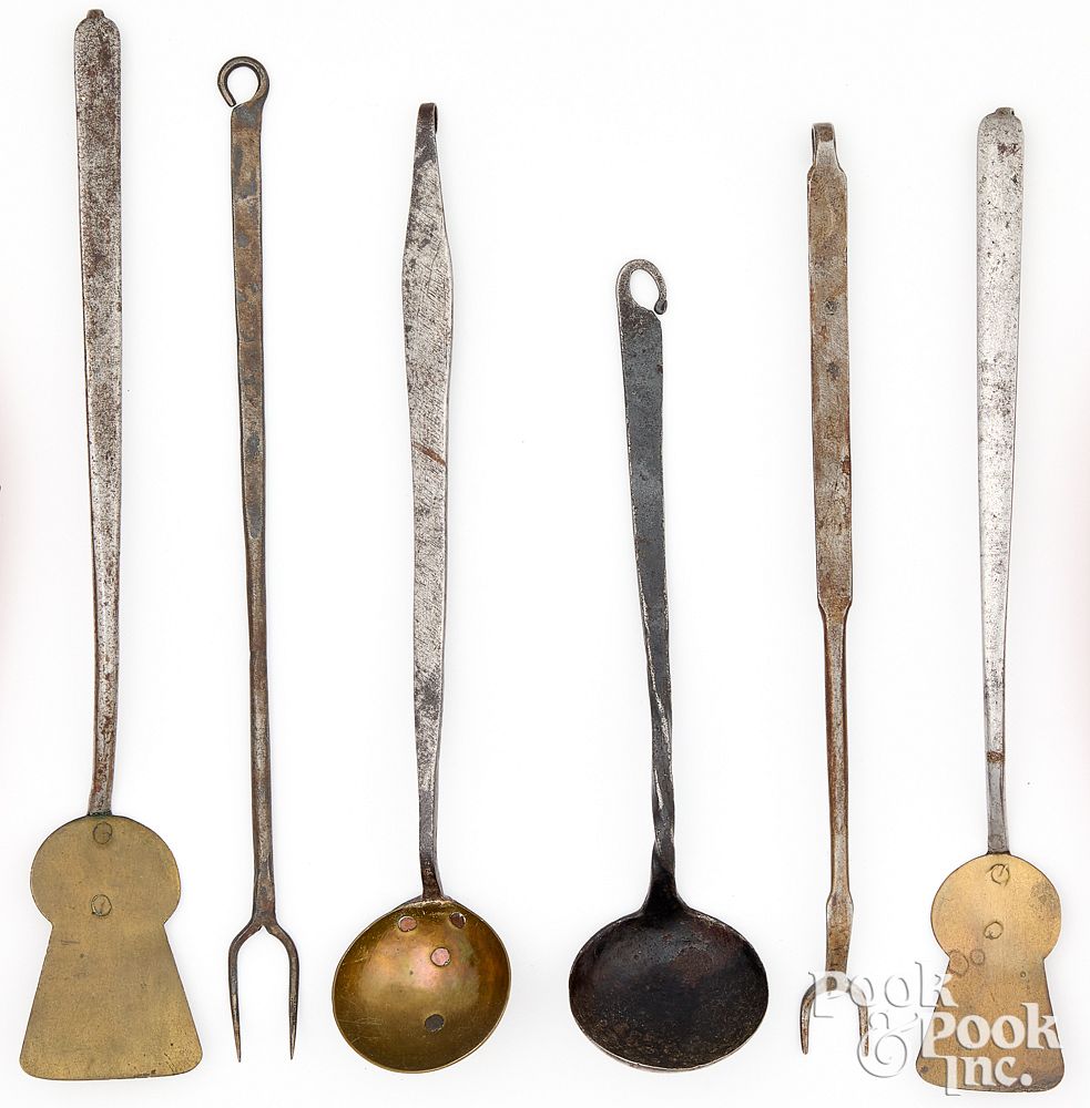 Appraisal: Six whitesmith diminutive utensils th c Six whitesmithed diminutive utensils