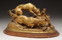 Appraisal: JULES MOIGNIEZ French - TWO DOGS AND A RABBIT Gilt