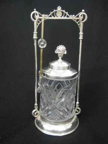 Appraisal: Victorian Silverplate Pickle Castor pattern glass insert with tongs ''