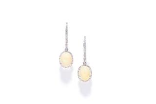 Appraisal: A PAIR OF OPAL AND DIAMOND EARRINGS A PAIR OF