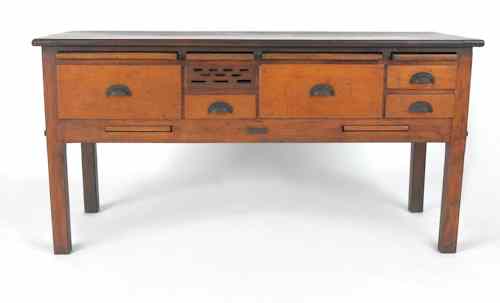 Appraisal: E H Sheldon Co cherry work table early th c