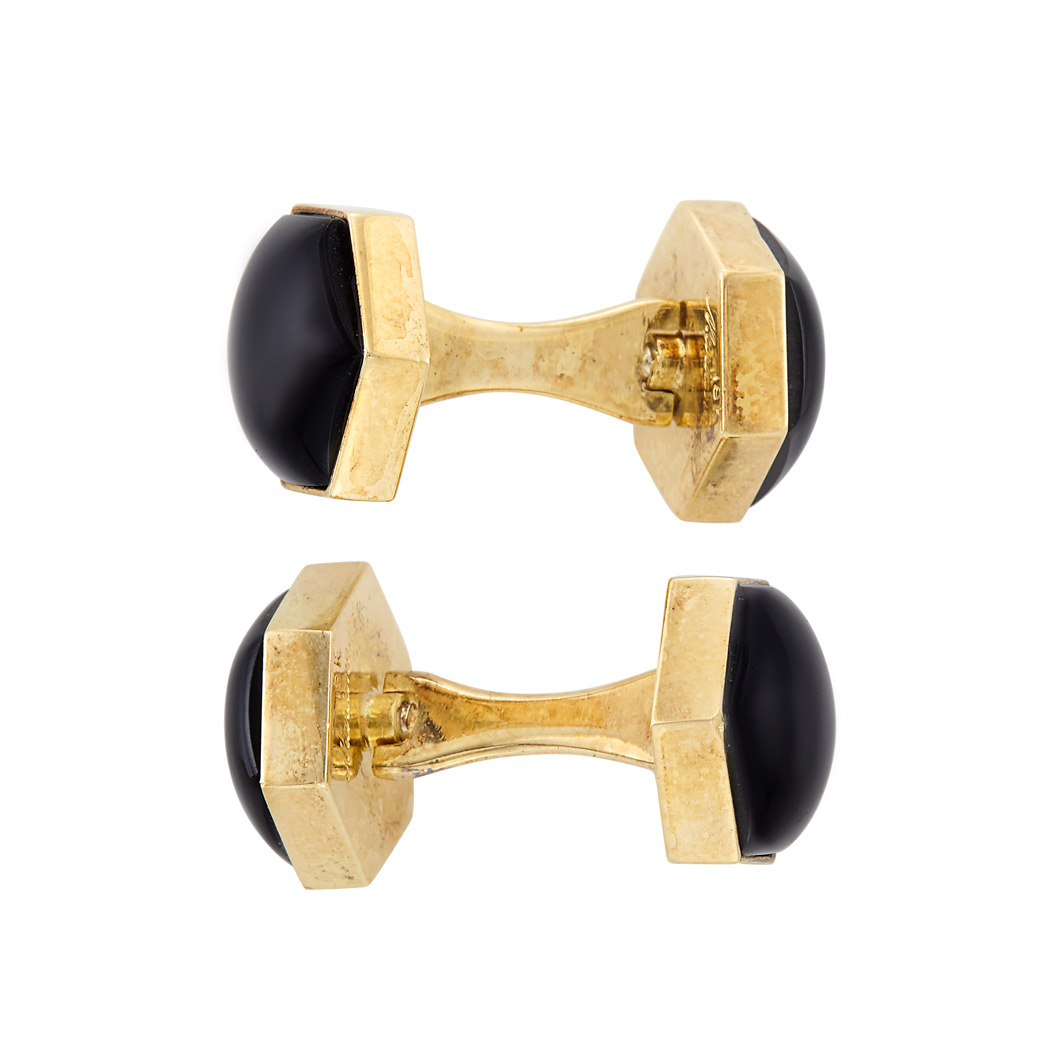 Appraisal: Pair of Gold and Black Onyx Cufflinks Mariano kt octagon-shaped