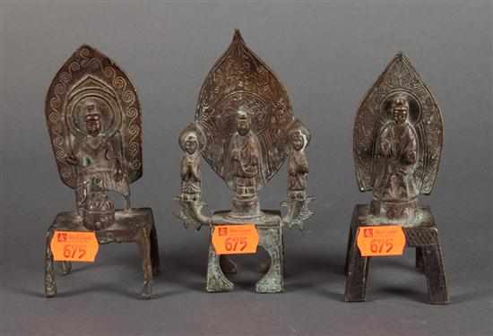 Appraisal: Three Chinese archaic style bronze Buddhist shrines the tallest in