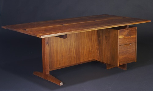 Appraisal: GEORGE NAKASHIMA Walnut three-drawer desk with four rosewood butterflies to