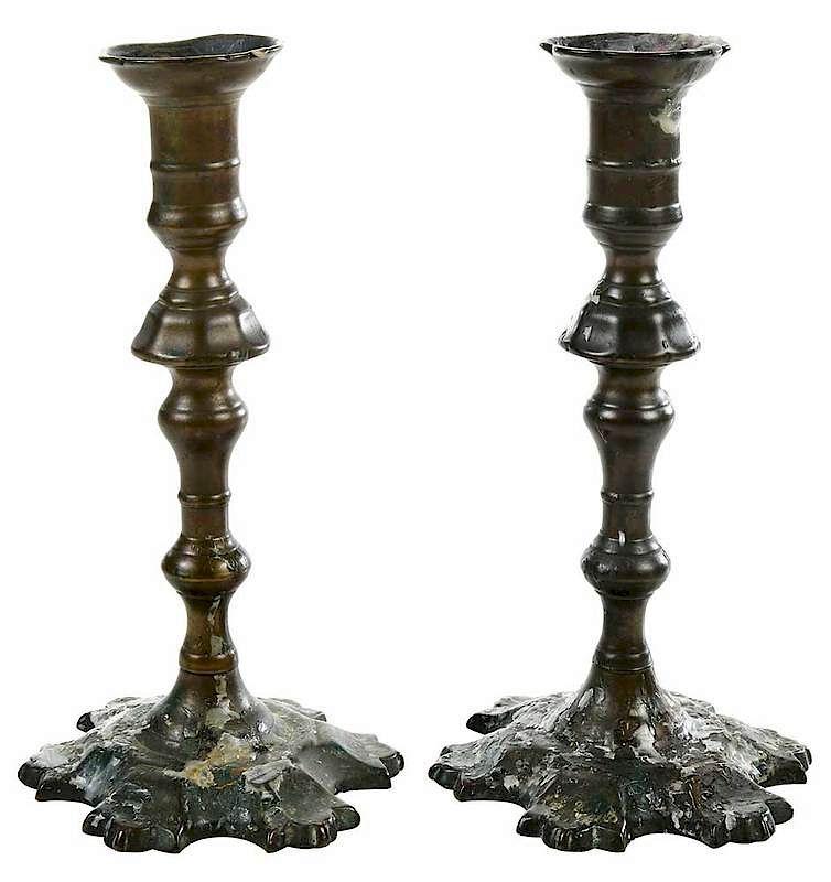 Appraisal: Fine Pair George III Brass Candlesticks British th century rich