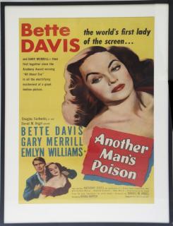 Appraisal: Another Man's Poison Poster Theatrical type framed poster for Bette