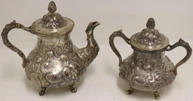 Appraisal: TH C AMERICAN COIN SILVER REPOUSSE TEA POT HIGH WITH