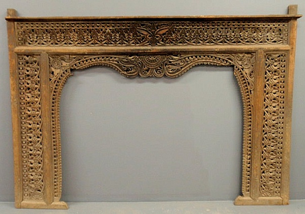 Appraisal: Asian carved wood fireplace surround th c h x w