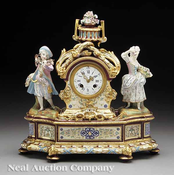 Appraisal: A Paris Porcelain Figural Mantel Clock mid- th c enameled