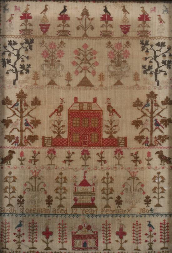 Appraisal: SAMPLER BY SARAH BOREMAN AGED YEARS FEBRUARY Silk embroidered sampler