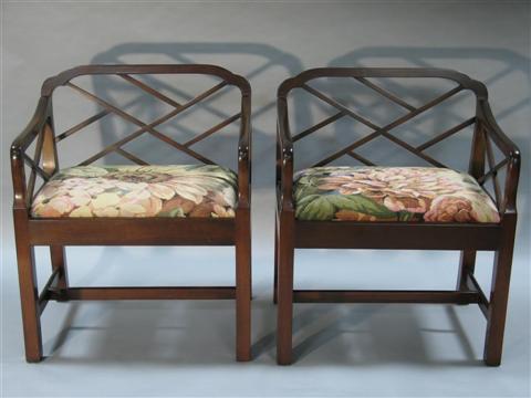 Appraisal: SMITH WATSON CHIPPENDALE STYLE ARMCHAIRS th century pair mahogany armchairs