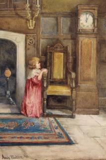 Appraisal: Annie Poulter UK fl Interior Scene with young girl peering