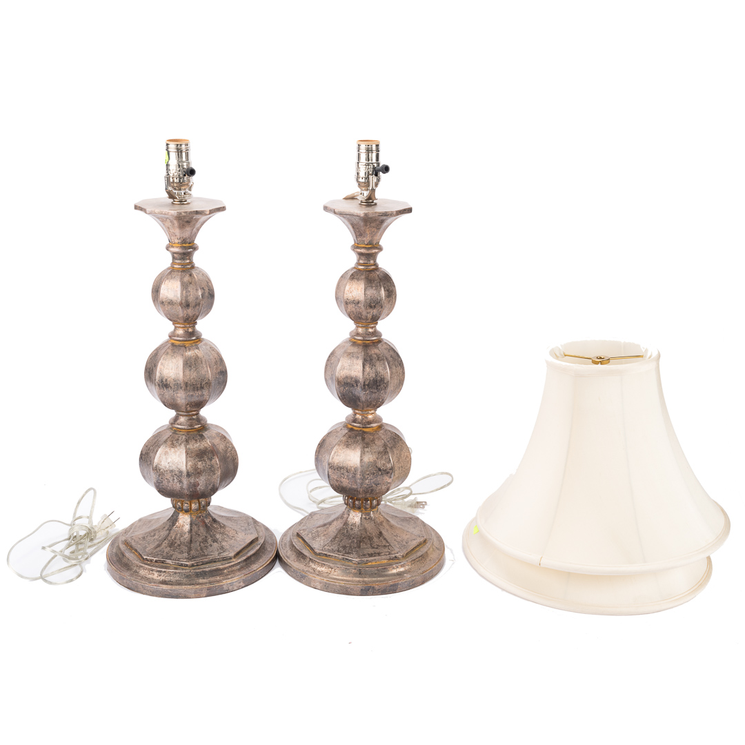 Appraisal: Pair Italian table lamps th century silvered wood in H