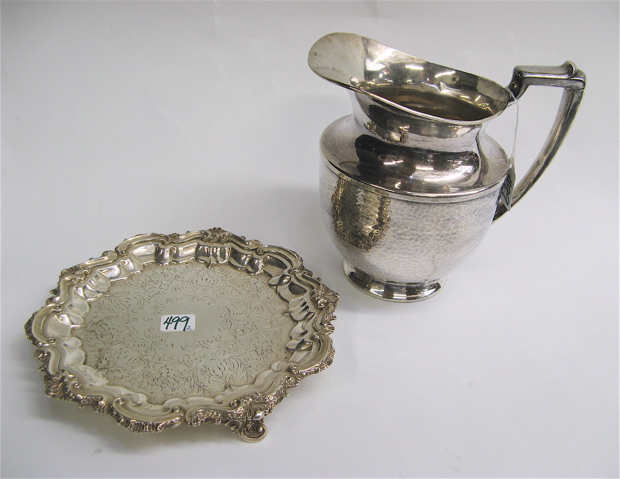 Appraisal: SILVER PLATED DESSERT TRAY AND WATER PITCHER English dessert tray