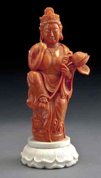 Appraisal: Chinese Qing carved red coral Guanyin International shipping IS NOT