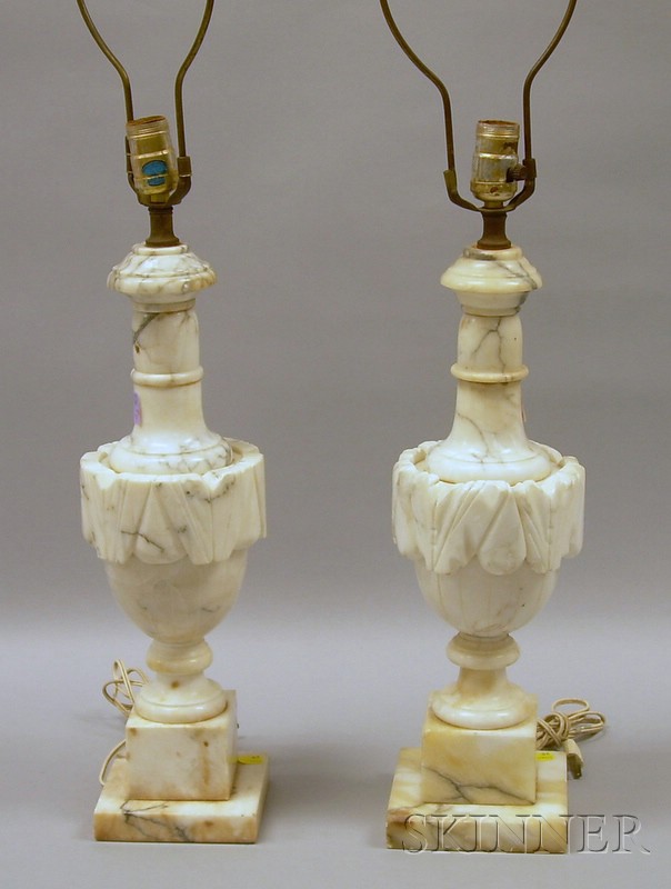 Appraisal: Pair of Carved Marble Urn-form Table Lamps body ht in