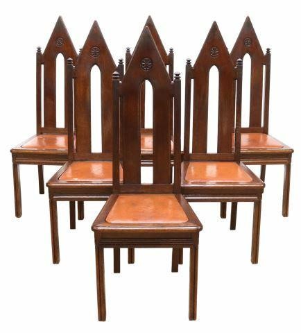 Appraisal: lot of French Gothic Revival oak dining chairs th c