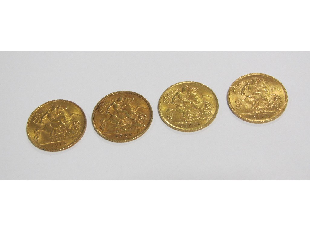 Appraisal: Lot comprising four half sovereigns - three George V one