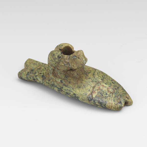 Appraisal: CARVED EFFIGY PIPE OF A FROG AND FISH Carved effigy