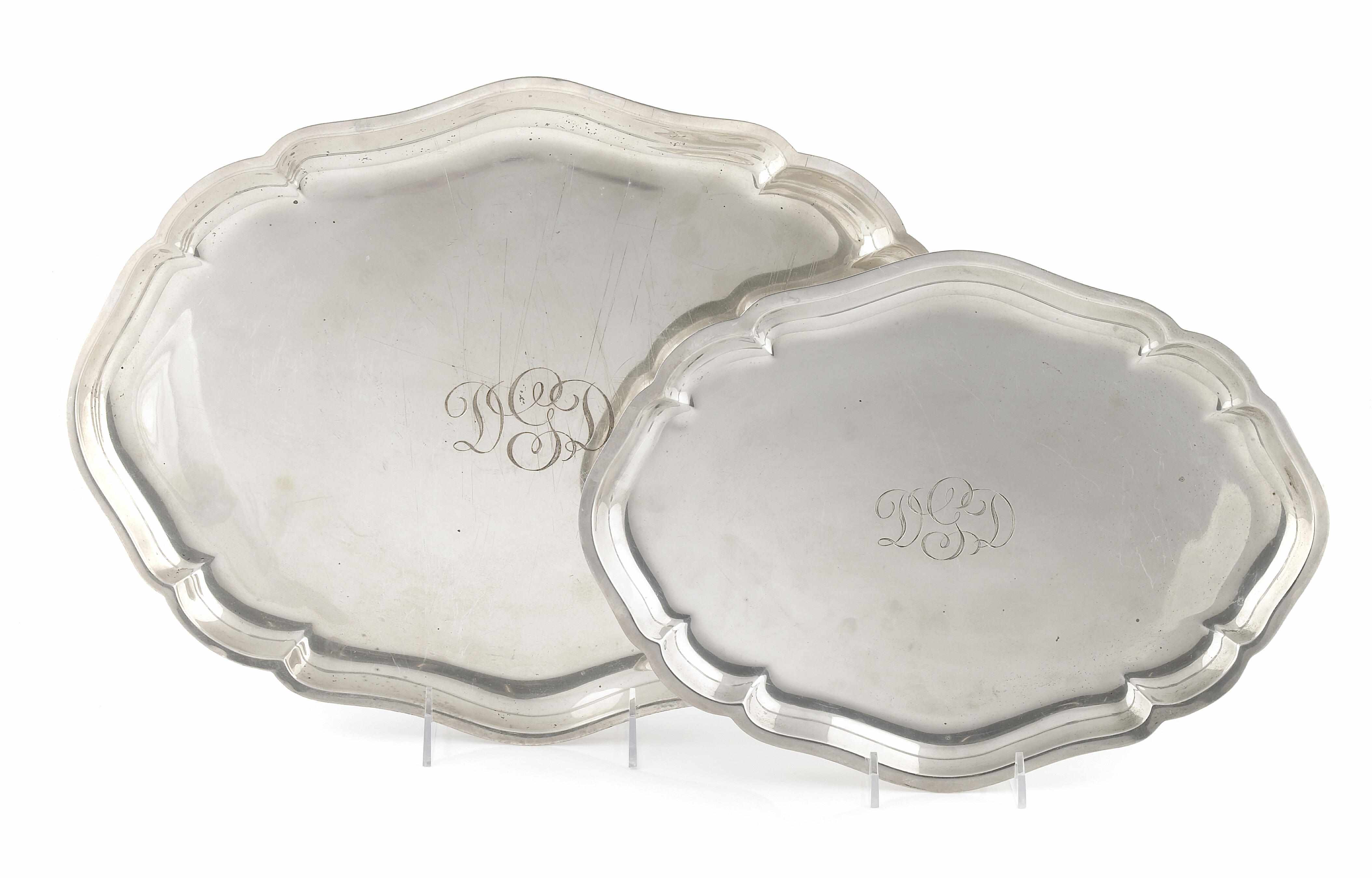 Appraisal: Two Meriden Brittania sterling silver graduated cartouche-form trays th century