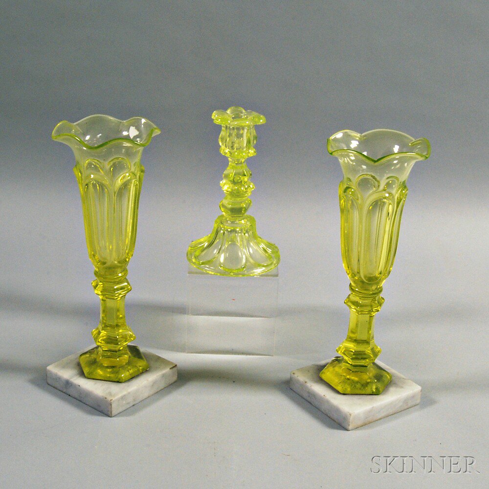 Appraisal: Three Pieces of Vaseline Glass late th century a single