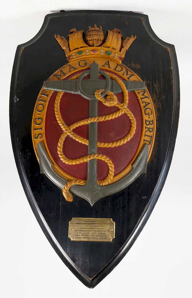 Appraisal: World War II Cast Iron Painted Royal Navy Coat-of-Arms Presentation