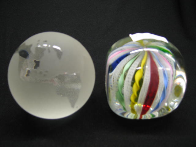 Appraisal: Art Glass Paperweights ribbon latticino together with a frosted globe