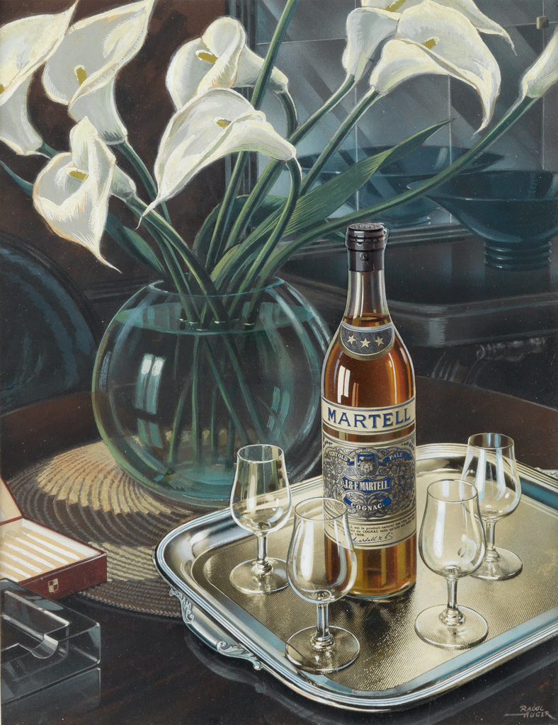 Appraisal: RAOUL AUGER Martell Cognac Gouache and printed collage on thick