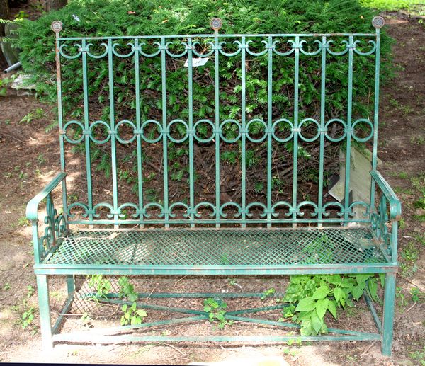 Appraisal: Wrought iron garden bench h x l x d Minor