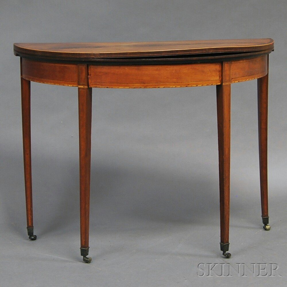 Appraisal: George III Inlaid Mahogany Demilune Card Table late th early