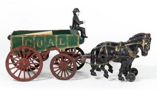 Appraisal: Cast iron horse drawn coal wagon toy th century paint