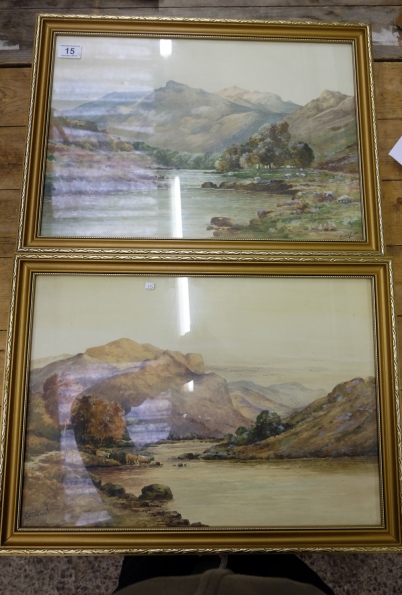 Appraisal: Pair Watercolour paintings of landscapes by J Finney in gilt