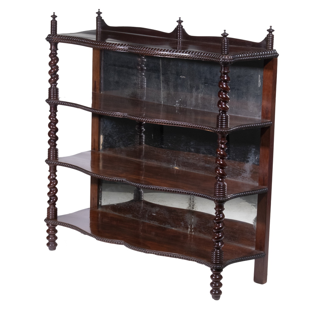 Appraisal: VICTORIAN ROSEWOOD ETAGERE th c Four-Shelf Display Stand having turned