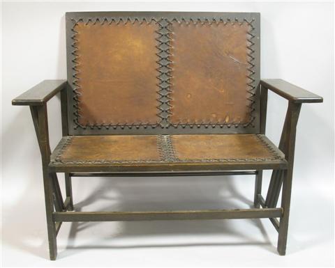 Appraisal: ARTS CRAFTS MISSION STYLE SETTEE WITH LABEL with P Derby