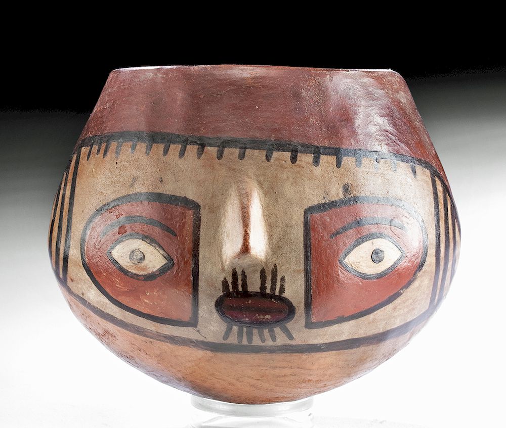 Appraisal: Nazca Polychrome Trophy Head Jar Pre-Columbian South Coast Peru Nazca