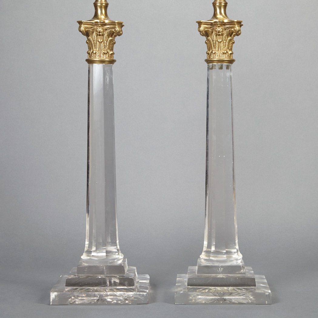 Appraisal: Pair of English Cut Glass Lamps Each electrified of faceted