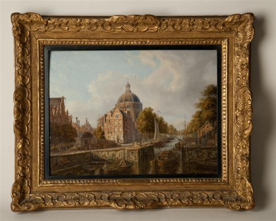 Appraisal: Bartholomeus Johannes van Hove Dutch - Canal Scene Oil on