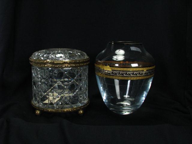 Appraisal: Two Decorator Crystal Accessories including footed jar with hinged lid